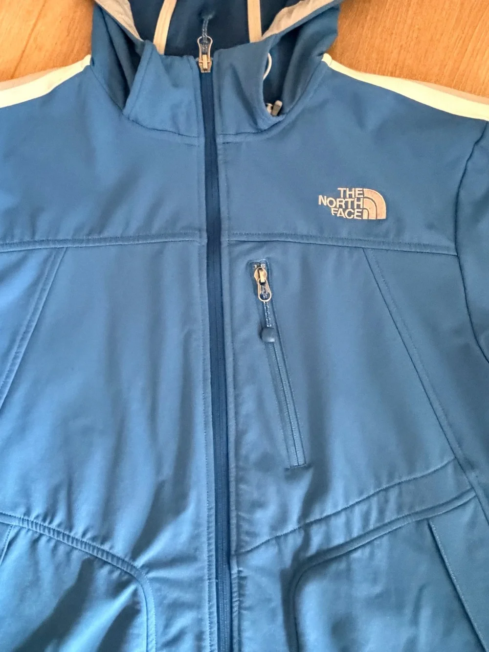The North Face Boys' Blue Hooded Jacket with White Stripes
